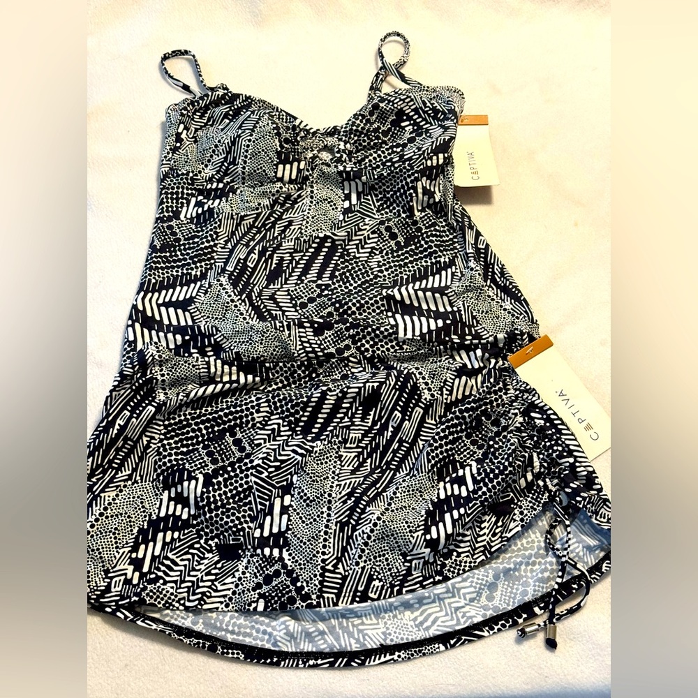 Black & White Patterned Women’s Tankini Swim Dress